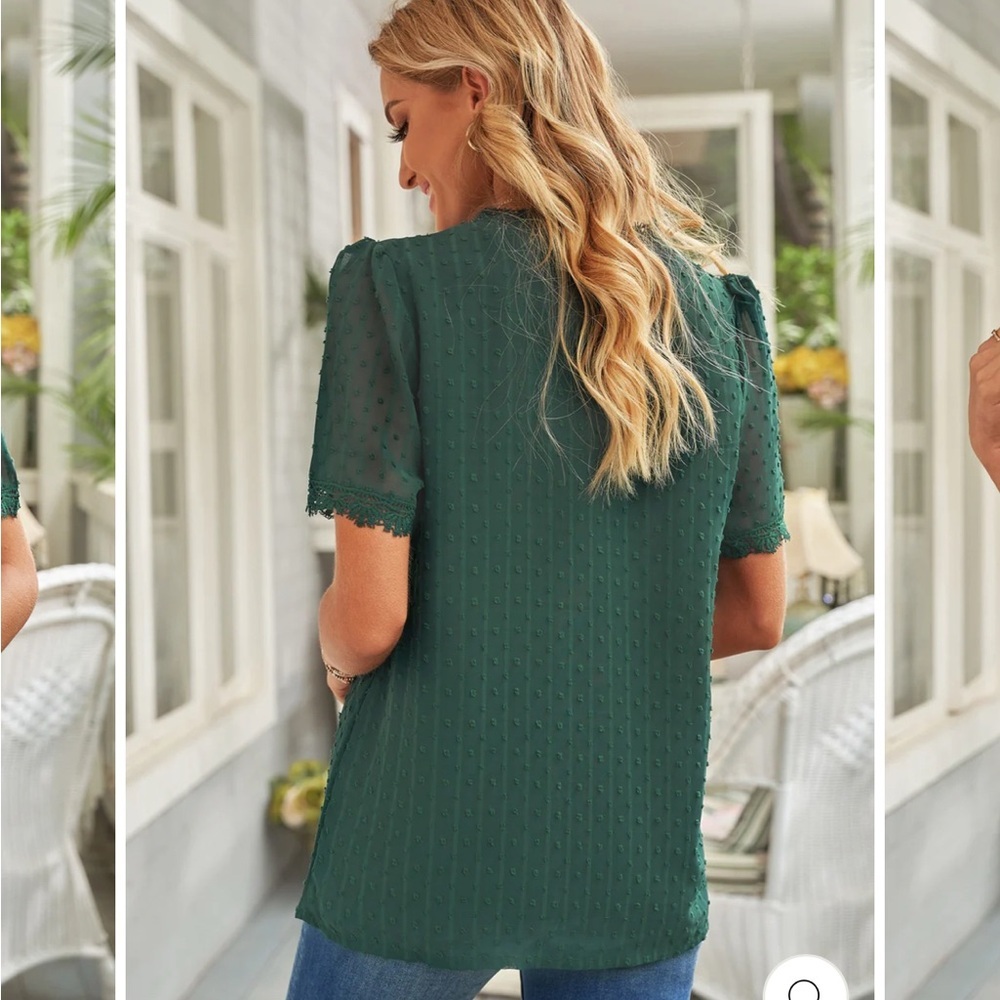 Emerald Green Lace Blouse with Relaxed Fit - Picture 3 of 6